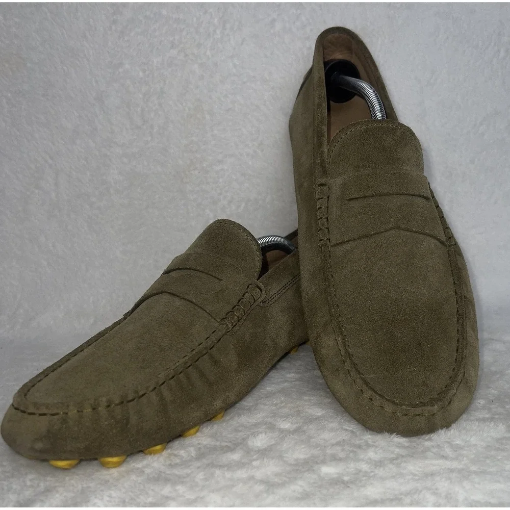Tods Shoes Mens 10.5 Green Suede Gommino Driving Moccasins Made In Italy